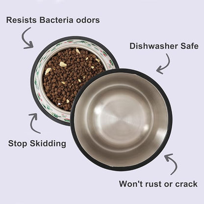 Stainless Steel Dog Bowls, Food and Water Non Slip Anti Skid Stackable Pet Puppy Dishes for Small, Medium and Large Dogs (2 Pack)