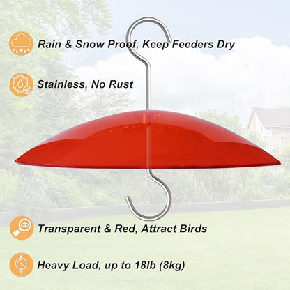8" Mini Weather Guard for Bird Feeder - 2 PC x Small Protective Dome Cover Against Rain/Snow/Sun - Red Dia. 20CM