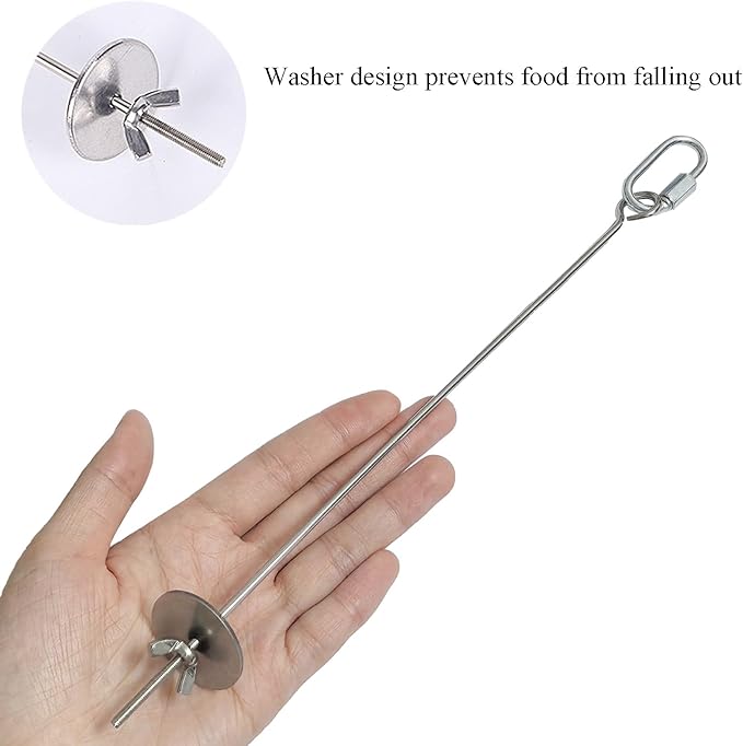 2pcs Hanging Bird Treat Skewer Parrot Fruit Feeder with Washer, 11 Inch Stainless Steel Bird Food Holder Parrot Fruit Food Skewer Parakeet Treat Feeder for Parakeet Conure, LXLVOUEG
