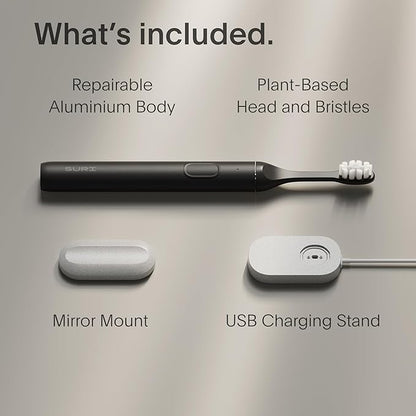 SURI 1.0 Sonic Electric Toothbrush | 40+Day Battery | Designed in California | Sustainable Electric Toothbrush for Adults | Travel Toothbrushes | Tooth Brush | Black