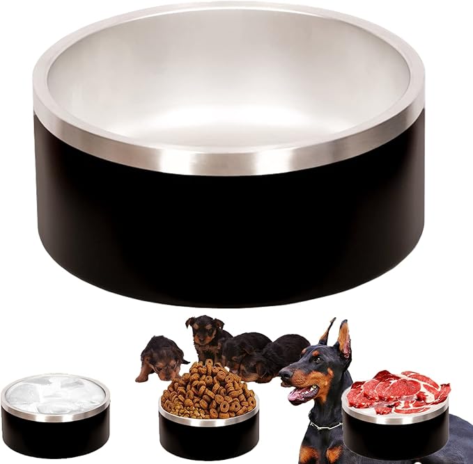 100 Oz Black Dog Water Bowls for Dogs, Extra Large Outerdoor Dog Bowls Stainless Steel Cats Puppy Insulated Compound Festival Gifts for Dogs Mom Family Lover (100OZ, Black)