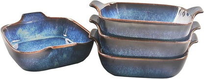 Ceramics Au Gratin baking Dishes Set of 4, Baking Tray Bake ware, 10.5 oz Ramekins, for Pie Pan, Appetizer, Tart, Dessert, Quiche, Oven Small dish, individual dishes, Square 7.3 Inch