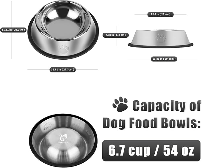 3Pcs Stainless Steel Dog Bowls Set with Dog Paw Pattern- Non-Slip Food and Water Bowl 54 Oz - Dishwasher-Safe, Rust Resistant Metal Pet Bowls for Small/Medium/Large Sized Pets