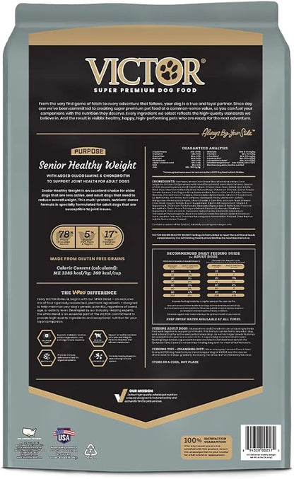 VICTOR Super Premium Dog Food – Purpose – Senior Healthy Weight Management – Dry Dog Food for Adult Dogs – Gluten Free with Glucosamine and Chondroitin, for Hip and Joint Health, 40lbs