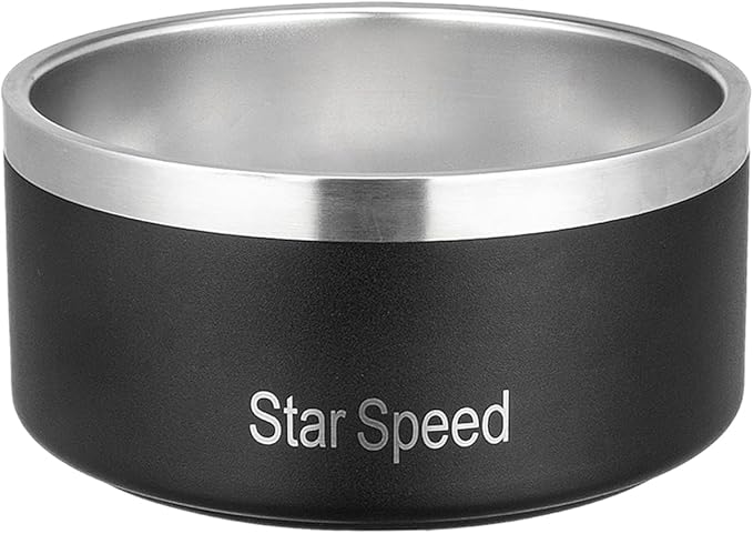 StarSpeed Stainless Steel Dog Bowl - Large Dog Water Bowl with Rubber Bottom, Drop Resistant, Keeps Cold, Holds 8 Cups (64oz, Black)
