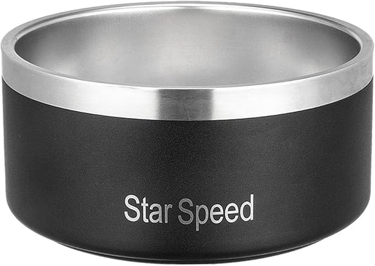 StarSpeed Stainless Steel Dog Bowl - Large Dog Water Bowl with Rubber Bottom, Drop Resistant, Keeps Cold, Holds 8 Cups (64oz, Black)