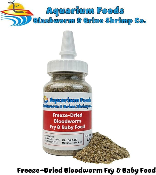 Aquatic Foods Inc. Freeze-Dried Bloodworm Powder & Particles for Tropical Fish Fry, Babies, Guppies, Tetras, Bettas, Nano Fish…1oz Squeeze Bottle