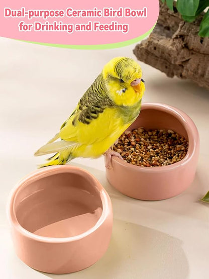 2 Pcs Bird Food Bowl Ceramic Bowls for Birds Small Parakeet Food Bowl Parrot Feeding Cups, Bird Cage Feede for Parakeets Conure Cockatiels Lovebird Budgie (Pink)