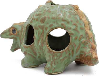 Aquarium Ceramic Decorations Hideout, Cut Ceramic Dinosaurs Cave Rock for Cichlids, Betta Tank Decor
