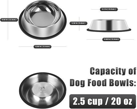 3Pcs Stainless Steel Dog Bowls Set - Non-Slip Food and Water Bowl 20 Oz - Dishwasher-Safe, Rust Resistant Metal Pet Bowls for Small/Medium/Large Sized Pets