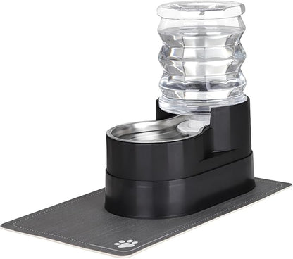 RIZZARI Automatic Cat Water Dispenser: Black 5L Elevated Feeder - Stainless Steel Gravity Bowl - Leakproof Base for Indoor Pets