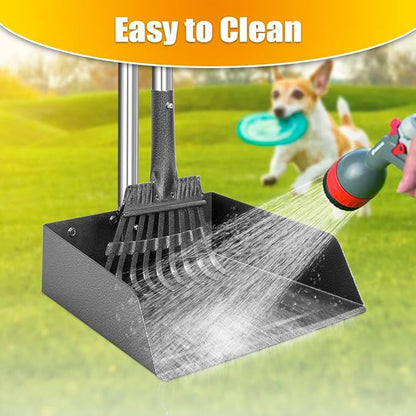 TOOGE Larger Pooper Scooper, Dog Pooper Scooper for Large Medium Small Dogs Heavy Duty Long Handle Metal Tray Rake Shovel Set for Yard Grass