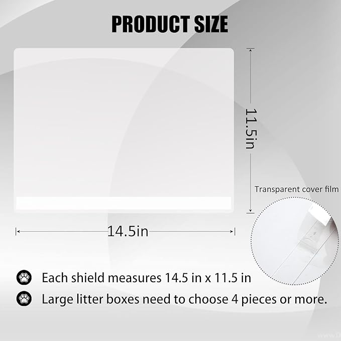 3PCS Cat Litter Box Pee Shields,Transparent Easy Clean Splash Guard for Open Top Litter Pan 14.5×11.5in- Litter Box Not Included(3PC)