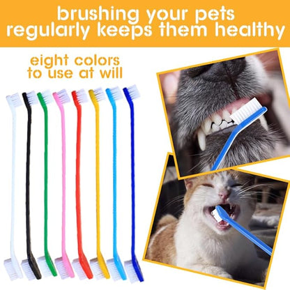 Dog Toothbrush Bulk 200 Pcs 8 Colors - Dual Headed Cat & Dog Toothbrushes Kit, Long Handle Dental Brushes for Large/Small Dogs, Cats, Pets Teeth Cleaning Supplies
