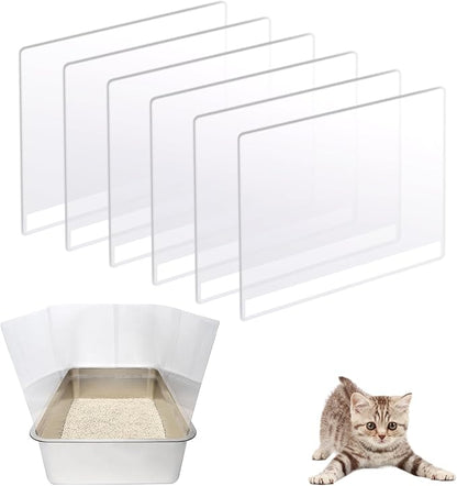 6PCS Cat Litter Box Pee Shields,Transparent Easy Clean Splash Guard for Open Top Litter Pan 14.5×11.5in- Litter Box Not Included(6PC)