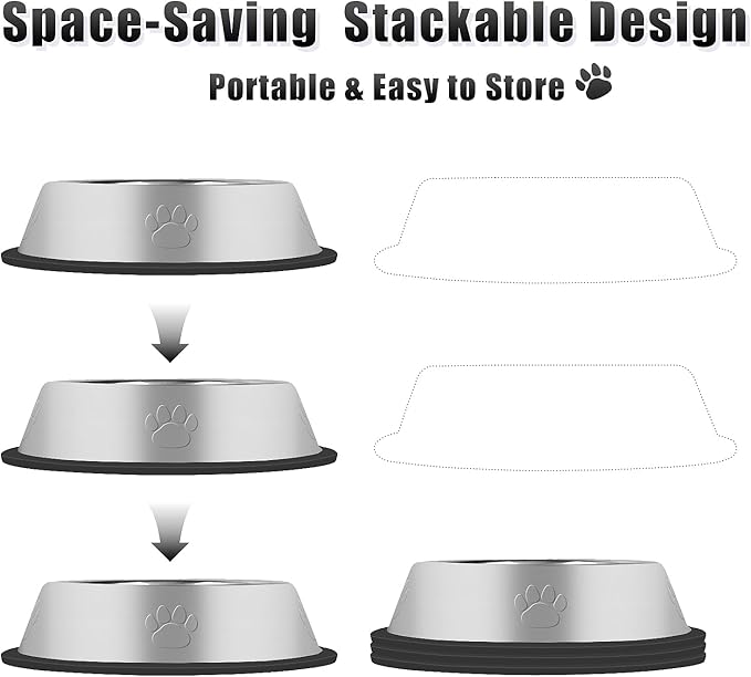 3Pcs Stainless Steel Dog Bowls Set with Dog Paw Pattern- Non-Slip Food and Water Bowl 54 Oz - Dishwasher-Safe, Rust Resistant Metal Pet Bowls for Small/Medium/Large Sized Pets