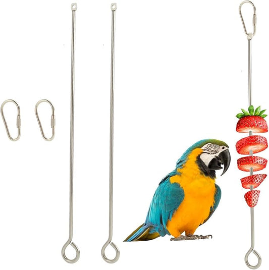 2 Pcs Bird Treats Skewer Hanging Parrot Fruit Feeder, 10.6 Inch Stainless Steel Bird Cage Food Holder and Skewer for Fruit, Durable Foraging Toy Suitable for Parakeets, Conures, and Other Small Birds