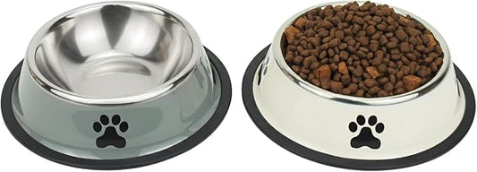 Stainless Steel Dog Bowls, Food and Water Non Slip Anti Skid Stackable Pet Puppy Dishes for Small, Medium and Large Dogs (2 Pack)
