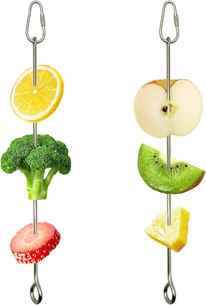 2pcs Bird Skewer Food Holder Parrot Fruit Skewer Feeder Stainless Steel Vegetable Stick Small Animal Foraging Parrot Cage Toy Hanging Holder(26cm / 10 in) (Parrot Fruit Skewe, Medium)