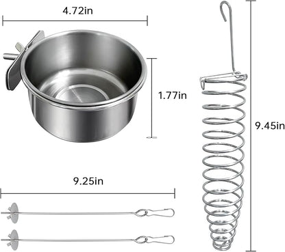 5Pcs Bird Cage Food Bowl Set, Stainless Steel Millet Holder with Parakeet Feeder, Pet Feeding Supplies