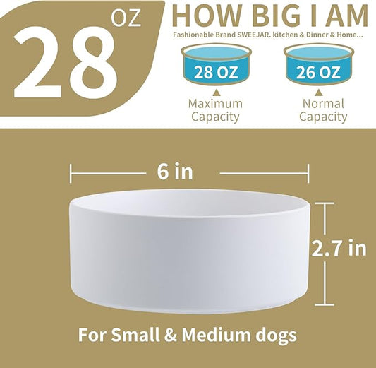 White Elevated/Raised Dog Bowl Ceramic for Small Medium Sized Breed,Dog Food Water Bowl with Stand,6 in 3.6 Cups Non Slip Heavy Weighted Dog Dish