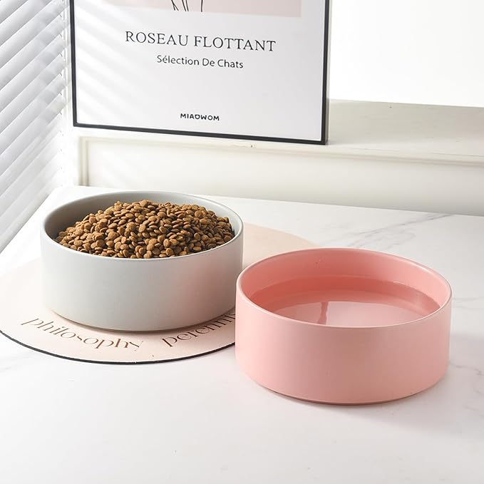 8'' Ceramic Dog Bowl - 70Oz Classic Dogs Food & Water Bowl for Medium and Large Breeds, Heavy-Duty Non-Slip Dog Dish, Food Grade Stoneware Pet Bowl, Dishwasher & Microwave Safe, Pink