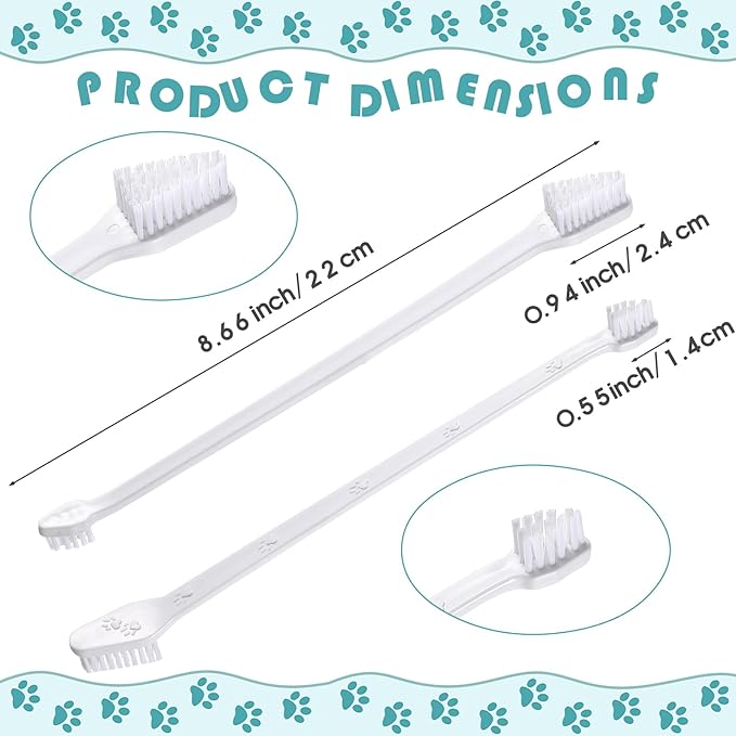 Gerrii 200 Count Dog Toothbrush Double Headed Pet Toothbrush Long Handle Dog Tooth Brushing Kit Soft Bristles Pet Tooth Brush for Doggy Cat and Most Pets Teeth Cleaning Dental Oral(White)