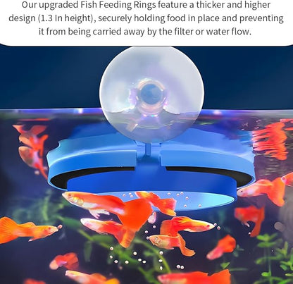 2Pcs Thicken Fish Feeding Rings Blue Mixed Shape Floating Food Feeder Circle with Suction Cup for Fishes Tank Aquarium Turtle Betta Goldfish Small Fish Feeding Accessories Duckweed Ring