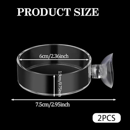 2Pcs Aquarium Shrimp Feeder Dish with Suction 75mm Round Clear Fish Tank Food Tray Container Glass Fish Tank Feeding Bowls for Aquarium Tanks Feeding Tray