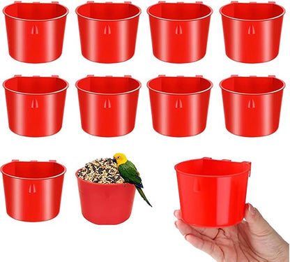 10Pcs Chicken Water Cups,Cage Cup Bird Cage Feeder,8 oz Chicken Feeders Water Bowl Hanging for Cage,Plastic Birds Feeders,Hanging Food and Water Coop Cups for Treats Grit(Red)