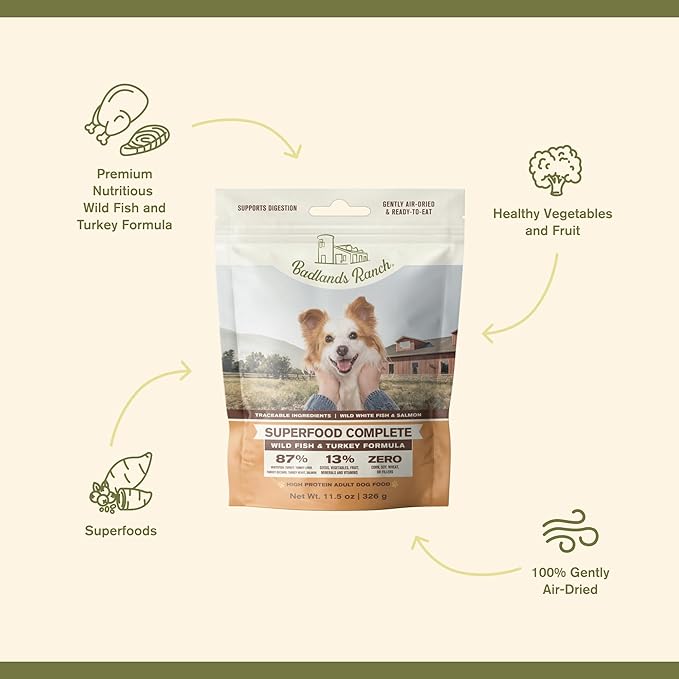 Superfood Complete, Air-Dried Adult Dog Food - High Protein, Zero Fillers, Superfood Nutrition by Katherine Heigl (11.5 oz. Wild Fish and Turkey Formula)