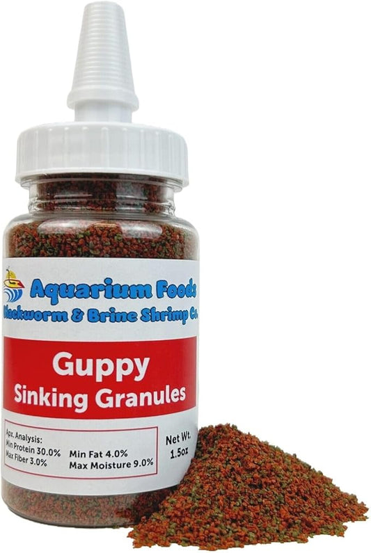 Aquatic Foods Inc. Guppy Sinking Granules Fish Food for Guppies, Endlers, Mollies, Platies, Swordtails, Groumis, Tetras, Catfish, Cichlids, All Community Tropical Fish…1.5oz Squeeze Bottle