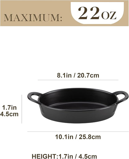 MALACASA Small Casserole Baking Dishes for Oven, Ceramic Oval Baking Dish Sets of 4, 8" x 5" Inch Au Gratin Baking Pans with Handles for Roasting, Lasagna, Pie, Baking Meat & Vegetables, Matte Black