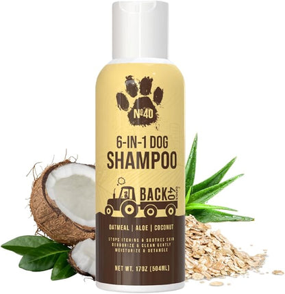 Back 40 Dogs Natural Pet Shampoo - No. 40 Premium 6 in 1 Oatmeal Shampoo for Dogs - Moisturize, Deodorize & Soothe Sensitive Skin - Coconut, Aloe & Almond Oil Dog Wash & Pet Care