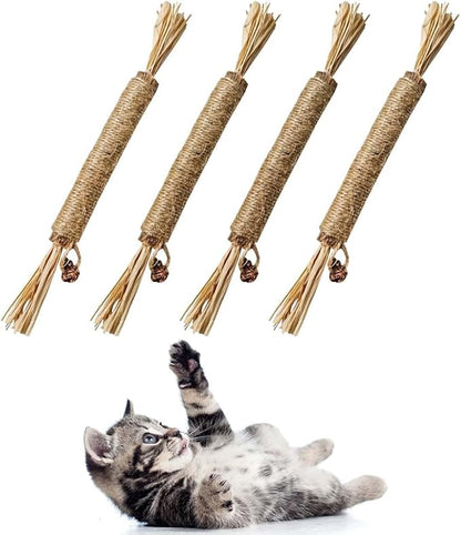 4 Pack Silvervine Sticks Cat Toys - Cat Chew Toy for Teeth Cleaning, Edible Matatabi Kitty Chew Sticks, Catnip Cat Toys for Indoor Cats