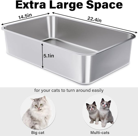 Stainless Steel Litter Box,XL Metal Litter Box for Cat,Easy Clean Non Stick No Smell Metal Litterbox for Kitty/Multi-Cats