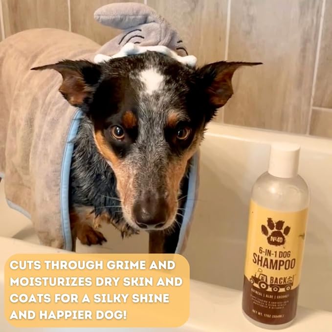 Back 40 Dogs Natural Pet Shampoo - No. 40 Premium 6 in 1 Oatmeal Shampoo for Dogs - Moisturize, Deodorize & Soothe Sensitive Skin - Coconut, Aloe & Almond Oil Dog Wash & Pet Care