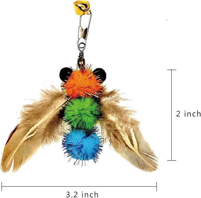 6 PCS Insect Bees,Feather Cat Toys, Kitty Wand Toy Refill,Cat Toy Wand Replacement Attachments,Kitten Feather Refills,Insect Interactive Teaser Wand Feathers