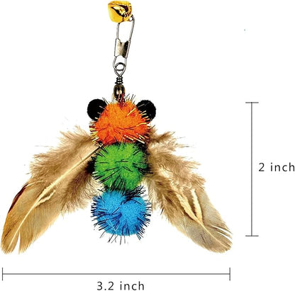 6 PCS Insect Bees,Feather Cat Toys, Kitty Wand Toy Refill,Cat Toy Wand Replacement Attachments,Kitten Feather Refills,Insect Interactive Teaser Wand Feathers