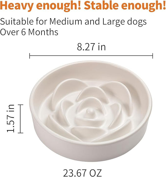 White Ceramic Dog Bowl Slow Feeder for Medium and Large Breed, Elevated/Raised 1.5 Cup 8.26 in Slow Feeding Bowl,Puzzle Dog Food Bowl for Fast Eater,Maze Dish for Fast Eater
