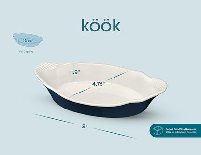 Au Gratin Baking Dishes, by Kook, Mini Casserole Dish, Set of 6, for Banana Split, Oven and Microwave Safe, Dishwasher Safe, Ceramic Serving Dishes, Lasagna & Cobblers, Individual Serving, 12 oz (Navy)