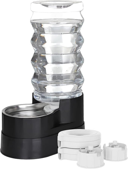 RIZZARI Upgraded Automatic Dog Water Dispenser: 9L Black Gravity Large Stainless Steel Raised Pet Feeder with Filter - Includes 2 Extra Filters & 2 Bottle Caps - Pet Feeder for Dogs Indoor Outdoor