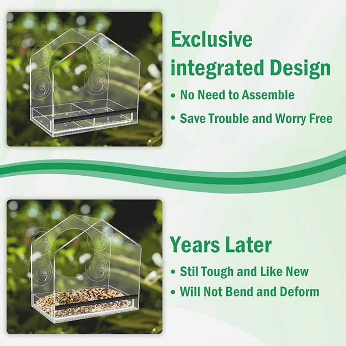 Window Bird Feeder with Strong Suction Cups - Clear Bird Feeders for Window Viewing, Sturdy and Durable, Easy to Clean and Refill, for Finches, Cardinals, and More, Gifts for Mom Dad Cats