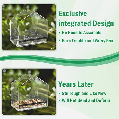Window Bird Feeder with Strong Suction Cups - Clear Bird Feeders for Window Viewing, Sturdy and Durable, Easy to Clean and Refill, for Finches, Cardinals, and More, Gifts for Mom Dad Cats