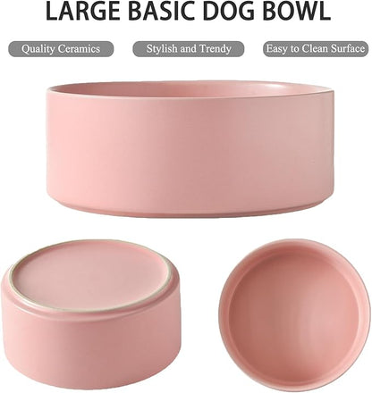 8'' Ceramic Dog Bowl - 70Oz Classic Dogs Food & Water Bowl for Medium and Large Breeds, Heavy-Duty Non-Slip Dog Dish, Food Grade Stoneware Pet Bowl, Dishwasher & Microwave Safe, Pink