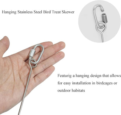 2pcs Hanging Bird Treat Skewer Parrot Fruit Feeder with Washer, 9 Inch Stainless Steel Bird Food Holder Parrot Fruit Food Skewer Parakeet Treat Holder Feeder for Parakeet Conure, LXLVOUEG