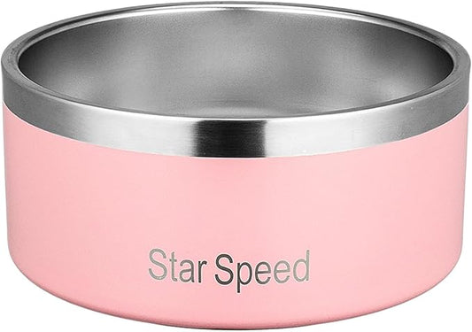StarSpeed Stainless Steel Dog Bowl - Large Dog Water Bowl with Rubber Bottom, Drop Resistant, Keeps Cold, Holds 8 Cups (64oz, Pink)