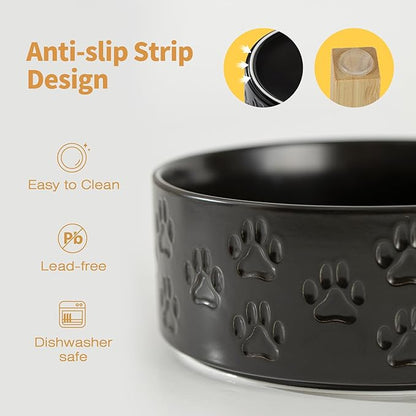5.1" Raised Ceramic Pet Bowl Set, 1.6 Cup Two Dog Dishes with 2-Height Adjustable Stand,Elevated Food & Water Bowls for Toy Breed Dogs, Protects Cervical Spine (Double Bowls + Stand - Black, 5.1 inch)