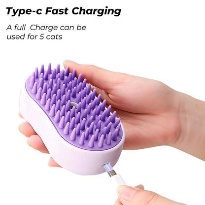 4-in-1 Cat & Dog Steam Deshedding Brush Series - Multi-Function Grooming Tool with Shedding, Cleaning, Massage & Combing -Includes Pet Finger Toothbrush for Dog＆Cat Teeth Cleaning(Purple)