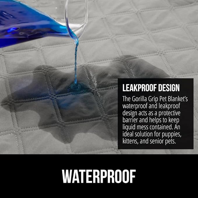 GORILLA GRIP Waterproof Dog Blanket, 68x82 Couch Cover for Dogs Washable, Protects Sofa, Furniture, Crate, Car, RV Essentials Pet Supplies, Tear and Slip Resistant Leakproof Cushion Cover, Light Gray